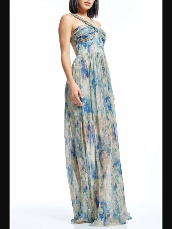 Dress the Population Dresses & Skirts - Dress the Population / Metallic Floral Print One-Shoulder Gown / Women's Medium